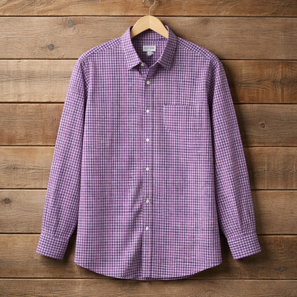 Hagar XL Check Plaid Print Button Up Polyester Down Shirt